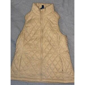 Lands End Women Sz large Beige 100% Polyester Full Zip Vest EUC